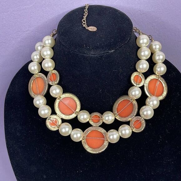 Lucia costume Jewelry Orange Fake Pearl Necklace Chocker - Picture 6 of 6